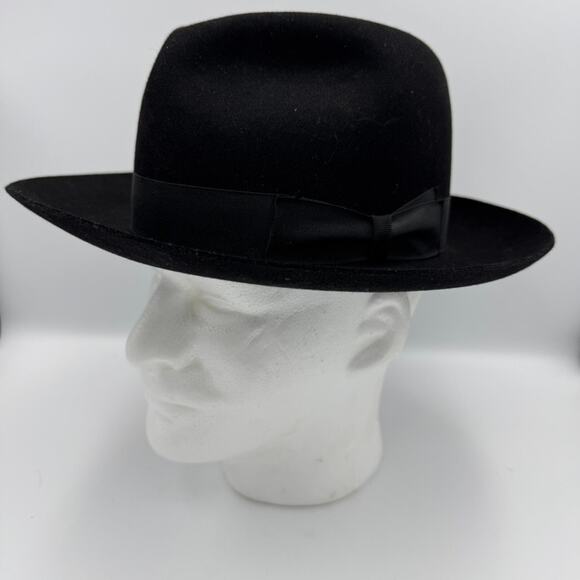 Borsalino Linea Augusta Italy Black Fur Felt Fedora Hat 57 7 1/8 Worth & Worth - Picture 3 of 16